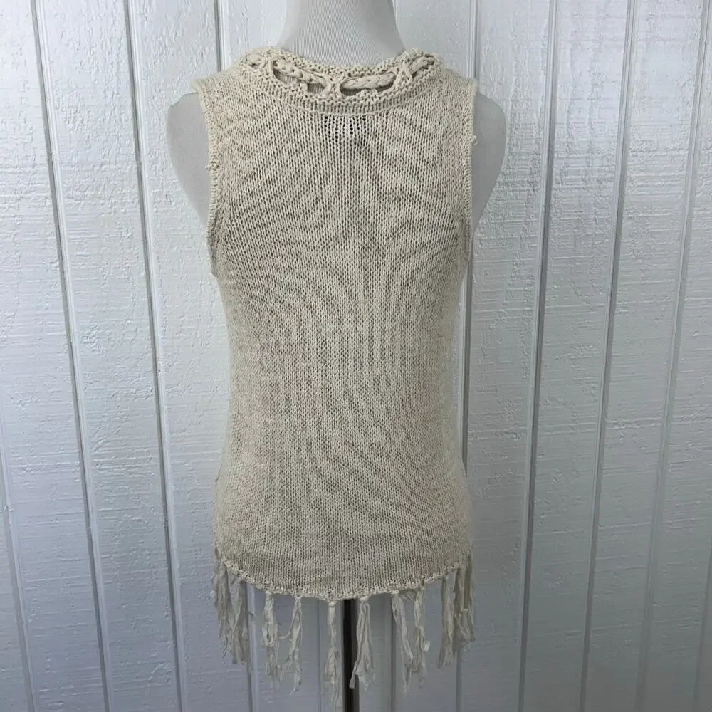 Anthropologie Pepin Crochet Fringe Knit Sweater Boho Cream Women S - Picture 6 of 8